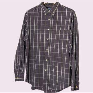 Puritan Wrinkle Resistant Charcoal Grey Windowpane Plaid Long Sleeve Shirt 42/44